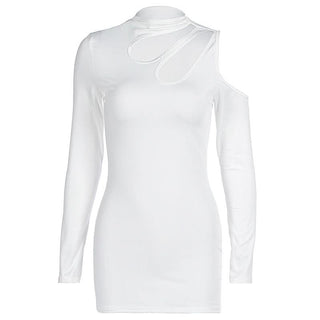 Long sleeve hollow out irregular solid cut out mini dress