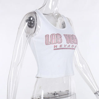 Ribbed u neck letter pattern tank top