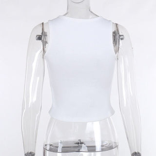 Ribbed u neck letter pattern tank top