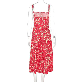 Square neck flower print slit cami midi dress