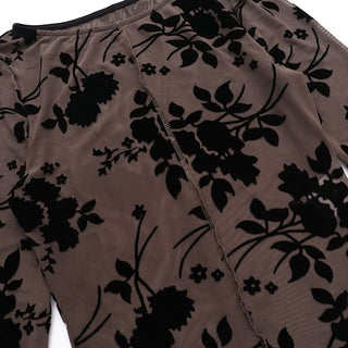 Long sleeve ruffle mesh stitch flower print top