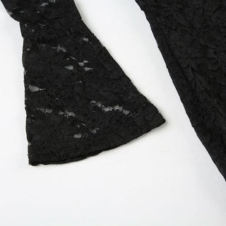 Long flared sleeve lace off shoulder solid mini dress