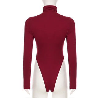 Long sleeve high neck button lace hem mesh bodysuit