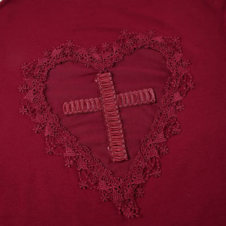 Long sleeve high neck button lace hem mesh bodysuit