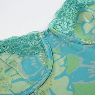 Lace hem flower print v neck backless cami top