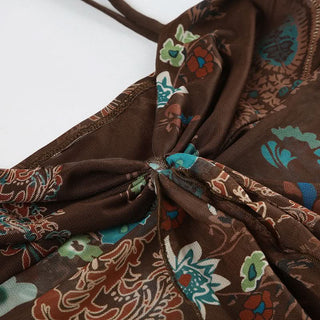 Ruffle v neck flower print mesh cami top