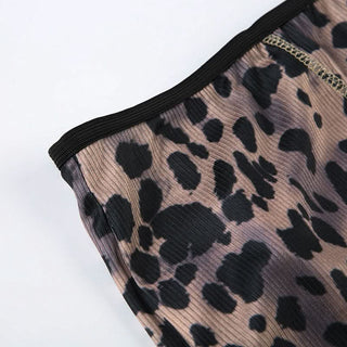 Leopard print u neck ribbed backless cami pant set