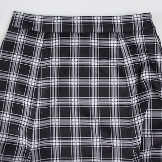 Plaid patchwork contrast zip-up maxi skirt
