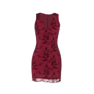 V neck sleeveless mesh mini dress