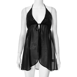 Halter v neck glitter mesh top