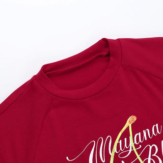 Crewneck short neck cherry print top
