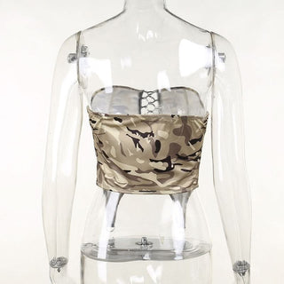 Camouflage lace up zip up tube top