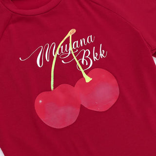 Crewneck short neck cherry print top