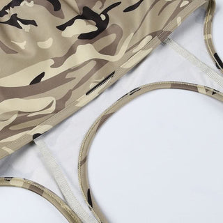 Camouflage lace up zip up tube top
