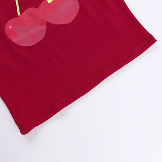 Crewneck short neck cherry print top