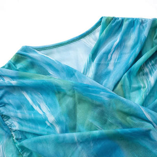 Long sleeve mesh ruched contrast top