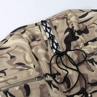Camouflage lace up zip up tube top