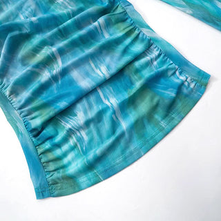 Long sleeve mesh ruched contrast top