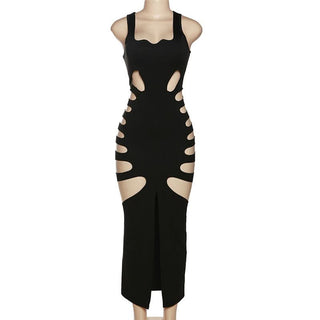 Hollow out solid tank cut out maxi dress