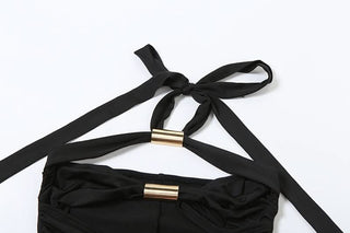 Halter hollow out ruched self tie romper