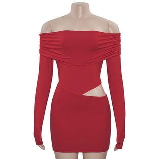 Off shoulder long sleeve hollow out ruched cut out mini dress