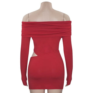 Off shoulder long sleeve hollow out ruched cut out mini dress