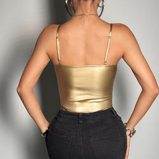 Glitter sweetheart neck corset cami bodysuit