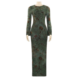 Long sleeve backless self tie slit maxi dress