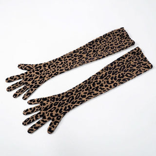 Leopard print gloves slit tube maxi dress