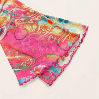 Long sleeve mesh contrast knotted ruffle top