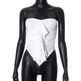 Ruffle ruched solid tube top