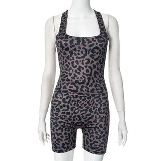 Square neck leopard print tank short pant set