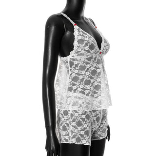 V neck lace see through cami short pant set