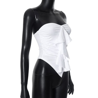 Ruffle ruched solid tube top