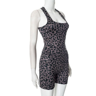 Square neck leopard print tank short pant set