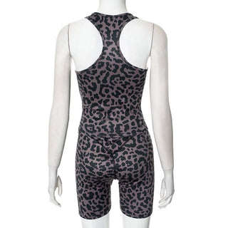 Square neck leopard print tank short pant set