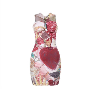 Hollow out o ring contrast cut out mini dress