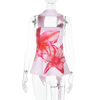 Flower print halter tube top