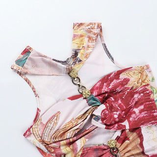 Hollow out o ring contrast cut out mini dress