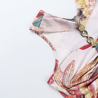 Hollow out o ring contrast cut out mini dress