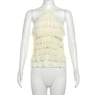 Halter ruffle self tie backless top