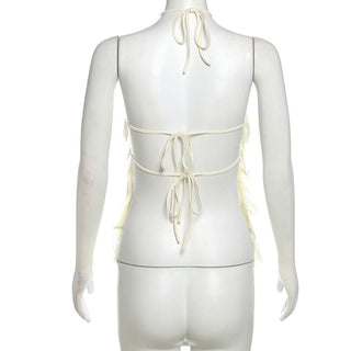 Halter ruffle self tie backless top