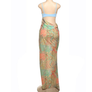 Flower applique hollow out cami cut out maxi dress