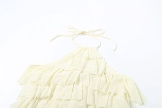 Halter ruffle self tie backless top