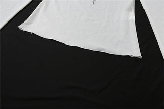 Off shoulder long sleeve mesh abstract top