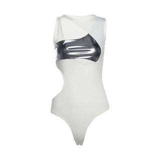 Hollow out sleeveless patchwork bodysuit