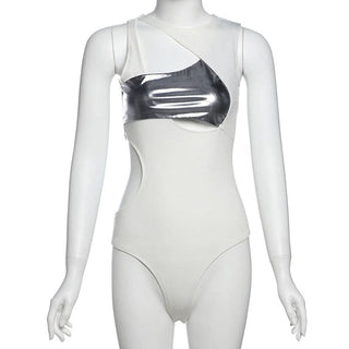 Hollow out sleeveless patchwork bodysuit