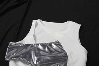 Hollow out sleeveless patchwork bodysuit