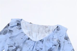 Long flared sleeve ruffle mesh mini dress