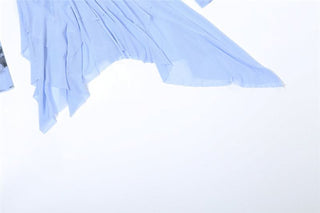 Long flared sleeve ruffle mesh mini dress